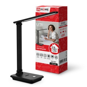 ASD/inHome св-к настольный св/д ССО-06Ч 12W(600lm) 6500K сенсор, телеф подставка, 3 реж, черный 6526