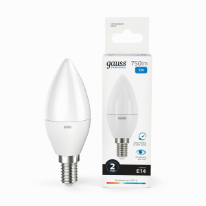 Gauss Elementary Свеча E14 10W(750lm) 6500K 6K 110x38 матовая, пластик/алюм. 33130