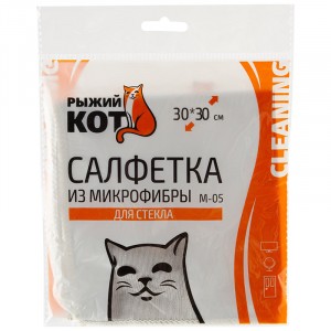 Салфетка для стекла 30*30см, микрофибра, серая, M-05, 310227 Рыжий Кот