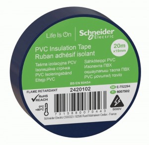 Schneider Electric Изолента ПВХ 19мм/20м синяя 130мкм  2-х ст. этикет. (уп=8шт отгр кр.1шт) IMT38202
