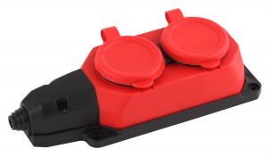 ЭРА колодка ОУ двойная 2 гн. с загл. каучук 16А 220-240V IP44 красная K-2e-RED-IP44 5049 (Турция)