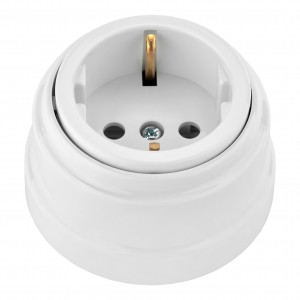 Bylectrica РЕТРО роз. ОУ 1 мест. БЕЛЫЙ (земля, корп. ABS-пластик) 16А IP20 РА16-0202