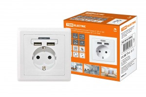 _СНЯТО TDM Сенеж 2 блок: роз. СУ 1 мест. 16А(земля) +2USB-порта 5V 2.1A бел. SQ1816-0002
