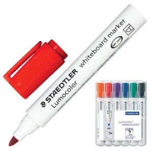 Маркеры д/доски STAEDTLER в НАБОРЕ из 6 шт., АССОРТИ, "Lumocolor", кругл. након., 2мм, 351 WP6