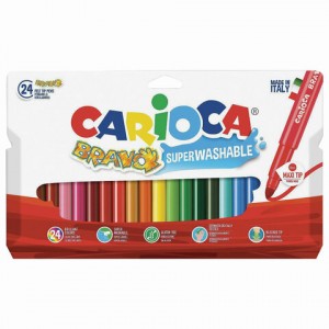Фломастеры утолщенные CARIOCA  (Италия) "Bravo", 24 цвета, суперсмываемые, 42763