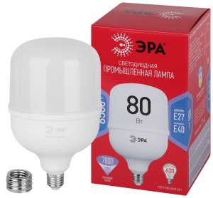 ЭРА RED LINE LED лампа св/д высокомощ E27/E40 80W(7800lm) 6500K 6K  225х138 T140 POWER 63884