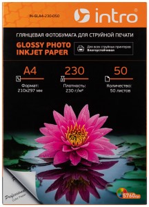 Фотобумага GLA4-230-050 глянцевая 230g/м2 А4 50 листов для струйной печати Intro 56925
