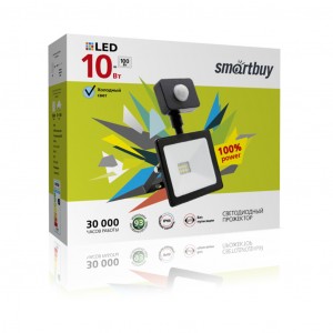 SmartBuy прожектор св/д 10W(800lm) FL Sensor датч.движ. 6500K 6K 112x5324 IP65 SBL-FLSEN-10-65