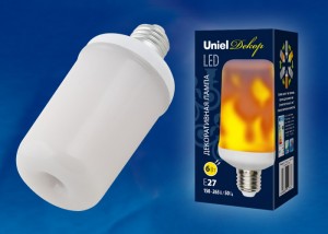 Uniel L60 лампа св/д декорат. E27 6W "эффект пламени" 135x65 3 реж. цилиндр LED-L60-6W/FLAME/E27/FR