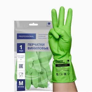 Перчатки хозяйственные винил 80гр пара,32см,без напыл,рельеф,разм М,ТР ТС зеленый,31158/ ADM