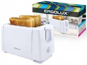 Тостер ERGOLUX ELX-ET01-C01 700W, регулятор прожарки, поддон д/крошек, пластик/металл/белый