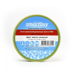 Smartbuy Изолента ПВХ 15/20 0.13х15мм, 20 метров, желто-зеленая (SBE-IT-15-20-yg)