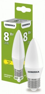 IEK GENERICA свеча C35 E27 8W(800lm) 3000K 2K 37x100 матов. LL-C35-08-230-30-E27-G
