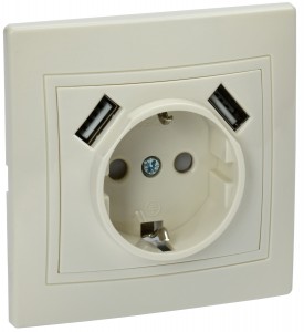 IEK KVARTA роз. СУ 1 мест. USBх2 2,1А 16А (земля) (шторки) РЮш10-1-ККм крем. KV-R14-16-U2-K33