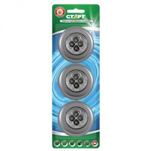 СТАРТ ночник PL-4LED-silv (3xR03 не в компл.) пластик, пушлайт, серебро d=70, BL3 (цена за шт.)
