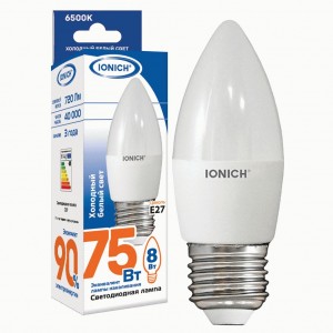 IONICH свеча C37 E27 8W(720lm) 6500К 6K 37x100 матов./пластик/алюм ILED-SMD2835-C37 1539