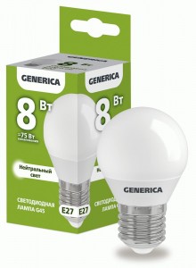 IEK GENERICA шар G45 E27 8W(800lm) 4000K 4K 45x81 матов.  LL-G45-08-230-40-E27-G