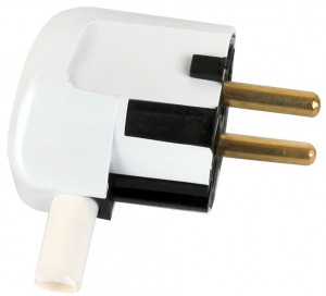 Volsten вилка 16А 220V (пластик, угловая, белая, земля) 14440