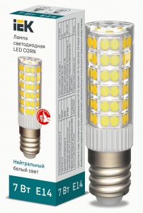 IEK Лампа LED CORN капсула 7W(665lm) 230В 4000К керамика E14 66x16 LLE-CORN-7-230-40-E14