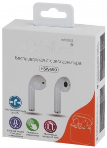 Intro Наушники HSW650 вкладыши сенсорные с зар. кейсом, Bluetooth-гарнитура, белые