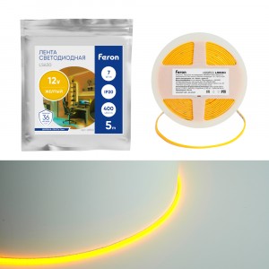 Feron Лента св/д 12V 7W/m 400SMD(2110)/м желтый 5000х3х1.8мм IP20 LS630 48950