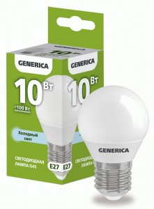 IEK GENERICA шар G45 E27 10W(1000lm) 6500K 6K 45x81 матов. LL-G45-10-230-65-E27-G