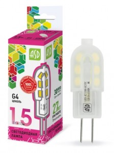 ASD standard G4 12V 1.5W(135lm) 6500К 6K 37x11 пластик/матовый  6367