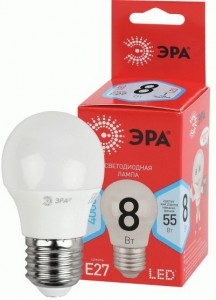 ЭРА ECO шар P45 E14 8W (640lm) 4000K 4K P45-8W-840-E14 R 90х45