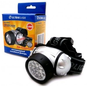 Ultraflash фонарь налобный LED5352 (3xR03) 14св/д (30lm), серебр./пластик,поворот.отражат,4 режима (5 шт.)
