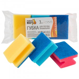 Губка д/посуды Рыжий Кот, профильная, набор 3шт/уп, цена за уп 3927