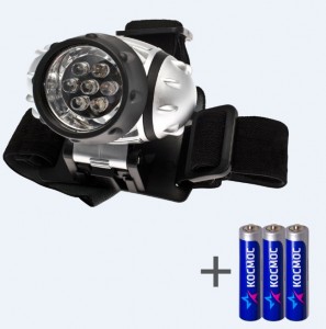 Космос фонарь налобный H7LED (3xR03 в компл.) 7св/д (106lm), серебр./пластик, 3 режима
