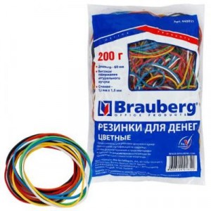 Резинки д/денег 200г, 360шт BRAUBERG (натур. каучук!) цветные 440037