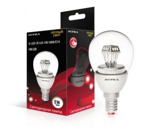 Supra Шар прозрачный G45 E14 4W(300lm) 3000 пирамида 77x45 пластик SL-LED-CR-G45-4W/3000/E14