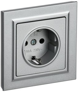 IEK BRITE роз. СУ 1 мест. 16А алюминий (земля,шторки)  РСР14-1-0-БрА BR-R14-16-K47-F