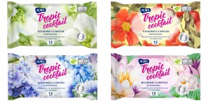 Влажные салфетки 15шт/уп, освежающие AURA Tropic cocktail КК арт.8136