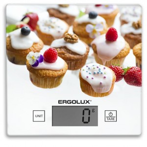 Весы кухон. эл. ERGOLUX ELX-SK01-С33 Кексы, до 5 кг, 15*15cм, ЖК дисплей, 1xCR2032  1858