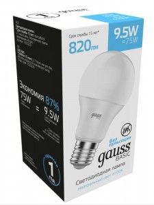 Gauss BASIC ЛОН A60 E27 9.5W(820lm) 4100K 4K матов., пластик 10W 23220