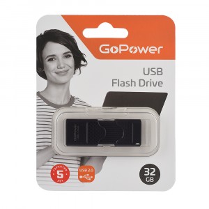 Флеш-накопитель GoPower SLIDER 32GB USB2.0 пластик черный матовый Арт.00-00025964