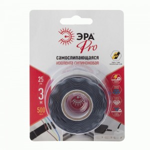 ЭРА PRO PROSS25 изолента  силикон вулканизир. 25/3 м, растяж 400%, до8 квт, -50…+250 °C, черн 7699