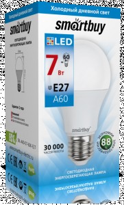 SmartBuy ЛОН A60 E27 7W(650lm) 6000K 6K 110x60 SBL-A60-07-60K-E27