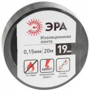 ЭРА изолента ПВХ 19/20 черная 0.15х19 мм, 20 м 190% растяж. 3539