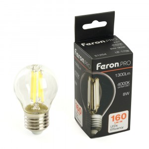 Feron.PRO филамент шар G45 Е27 8W 1300lm 4000K 4K 175-265V 78х45 LB-1708 51254
