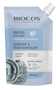 Маска для лица на основе голубой глины Лифтинг и Ревитализация в дойпаке 100мл BioCos