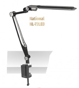 National NL-72LED св-к св/д настольный 10W(600lm) 3-6K сенсор/диммер, на струбцине, черный/серебро