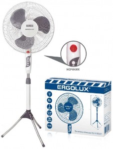 Вентилятор напольный ERGOLUX ELX-FS02-C31 серый/белый 45W 3скор d=40см h=130см, поворот 180° ночник