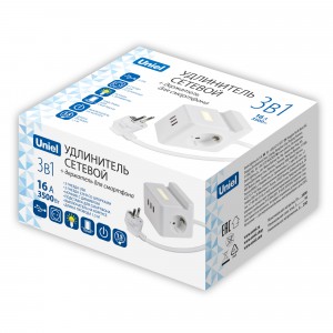 Uniel Standard сет. удл. ПВС 3x1,5 2 роз. 1,5м 16А 3 USB белый, земля S-GCD2-1,5SBUH WHITE