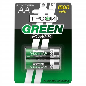 Э/п ТРОФИ GREEN POWER аккумулятор NI-MH HR6-2BL 1500mAh (20/240/17280)