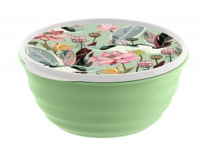 Миска (салатник) с крышкой Latina 2,1л, с декором зеленый 222133618/08 Homver