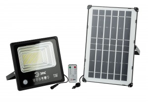 ЭРА прожектор св/д уличный на солн. бат. 100W(1200lm) 5000K 6K с датч. движения ПДУ IP65 8669