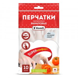 Перчатки виниловые одноразовые,10шт(5пар),прозрачные,разм M,20411/ Komfi